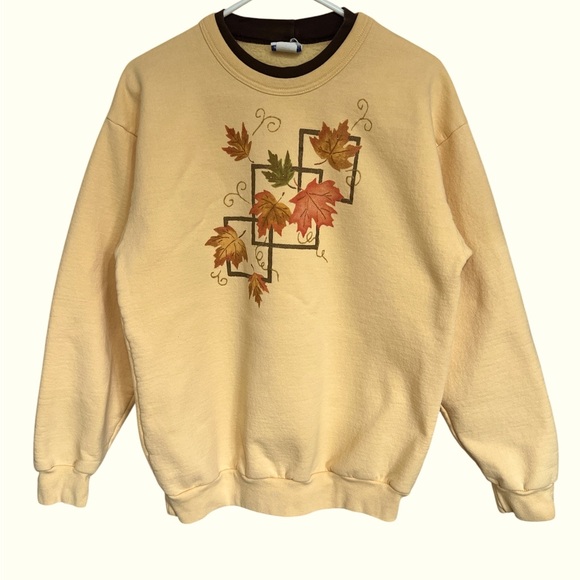 PFI Fashions Inc, Yellow and Brown Crewneck Fall Sweatshirt, Sz L, Made in USA - Picture 1 of 5
